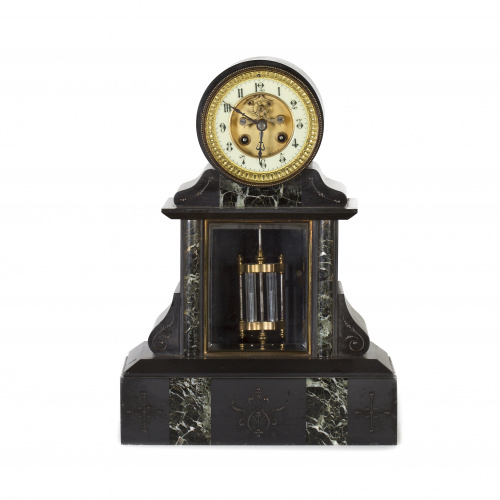 Reloj regulador Napoleón III en mármol negro y verde con so