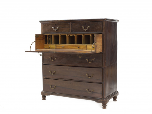 Cómoda escritorio de barco de dos cuerpos, en madera de alc