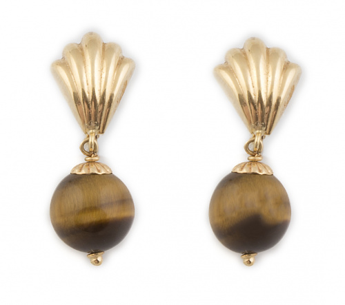 Pendientes con cuentas de ojo de tigre que penden de piezas