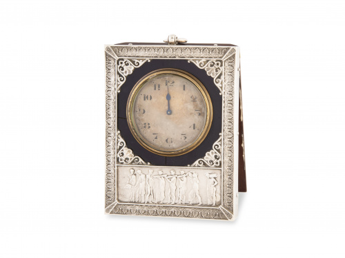 Reloj despertado montado en plata y cristal, decorado con p