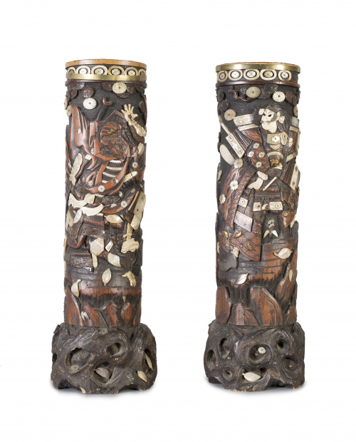 Pareja de botes en bambú o madera de &#39;Huanghuali&#39; tallada