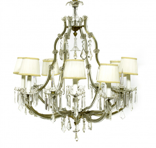 Lámpara de ocho brazos de luz en vidrio soplado y estructur