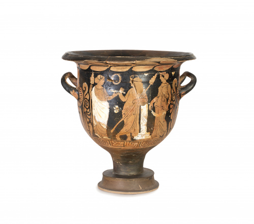 Crátera de campana de figuras rojas de terracota.Campania,