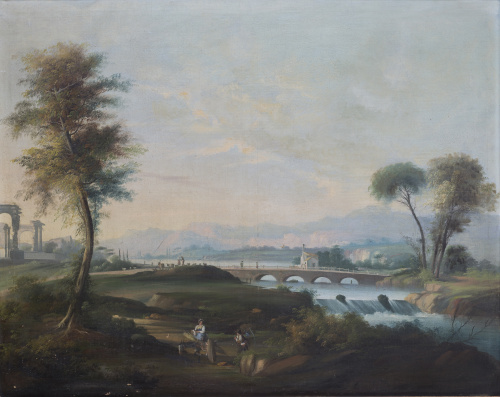 ANDRÉS CORTÉS AGUILAR (Sevilla, 1812-1879)Paisaje con puen