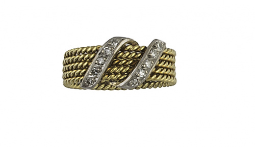 Sortija de banda de cordoncillo en oro amarillo de 18K, ado