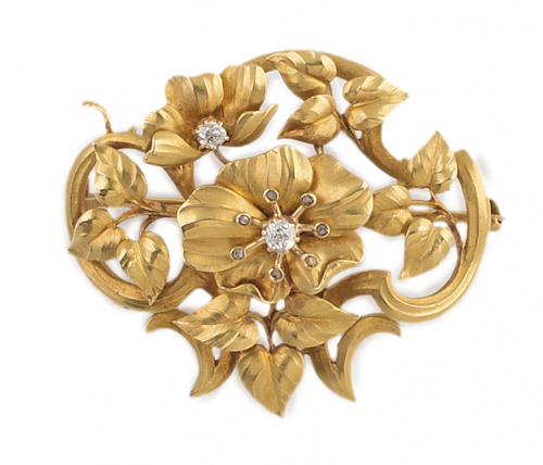 Broche Art Nouveau En Or 18k - Fleur Et Pique Vintage - Objet D'occasion