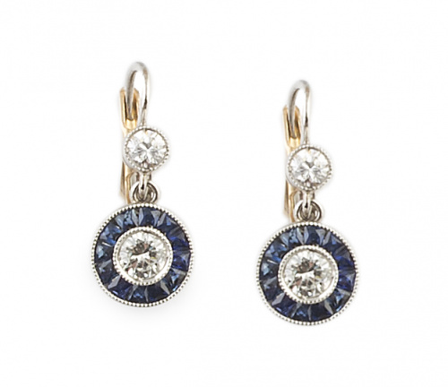 Pendientes Art-Decó con ojo de perdiz de brillante orlado d