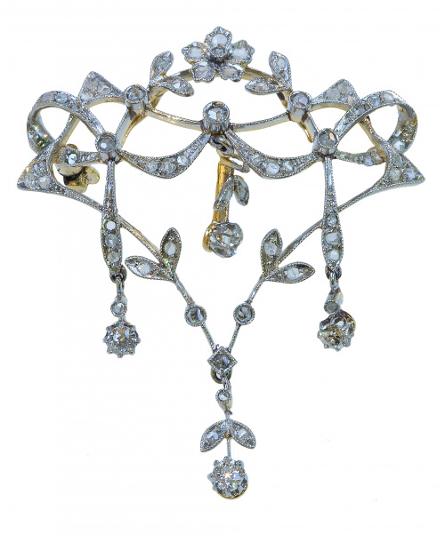 Broche Belle Epoque de diamantes con diseño de guirnaldas y