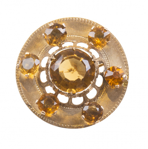 Broche colgante circular Victoriano con cuarzos citrinos de