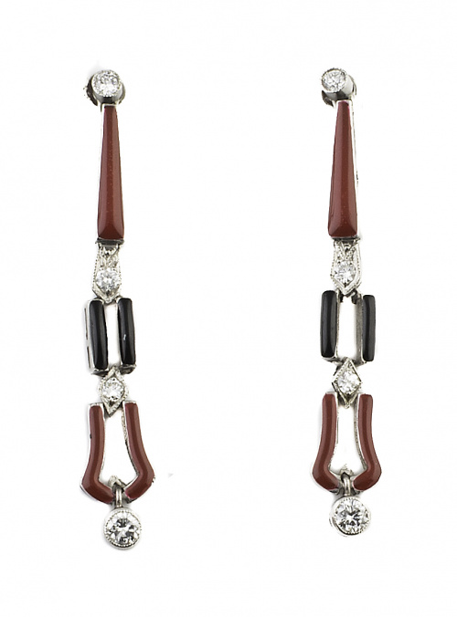 Pendientes largos estilo Art -Decó con brillantes combinado