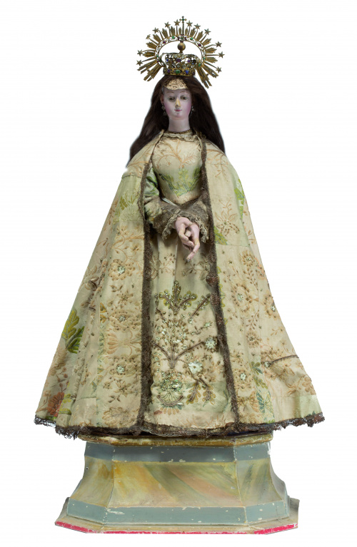 “Virgen”Escultura vestidera en madera tallada y policromad