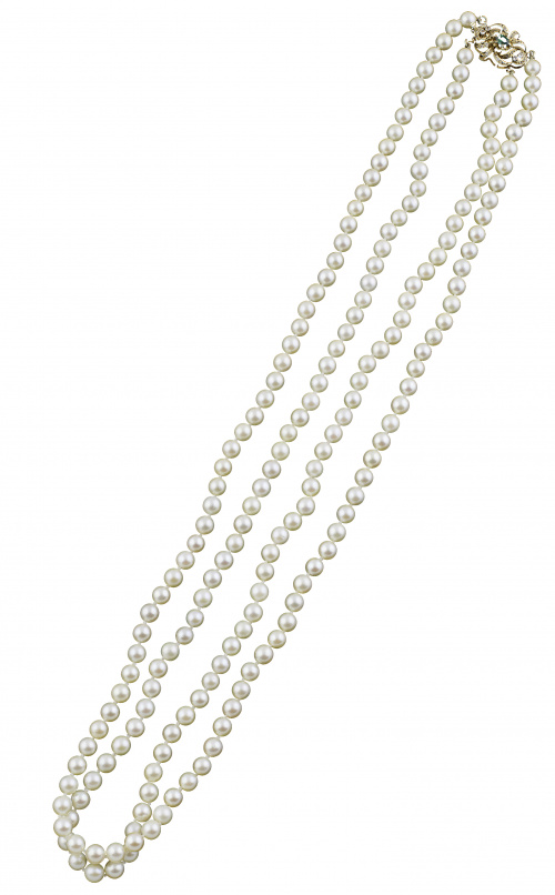 Collar de dos hilos de perlas cultivadas con cierre de sími