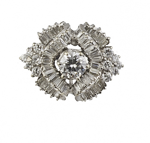 Conjunto de sortija y pendientes de brillantes en oro blanc