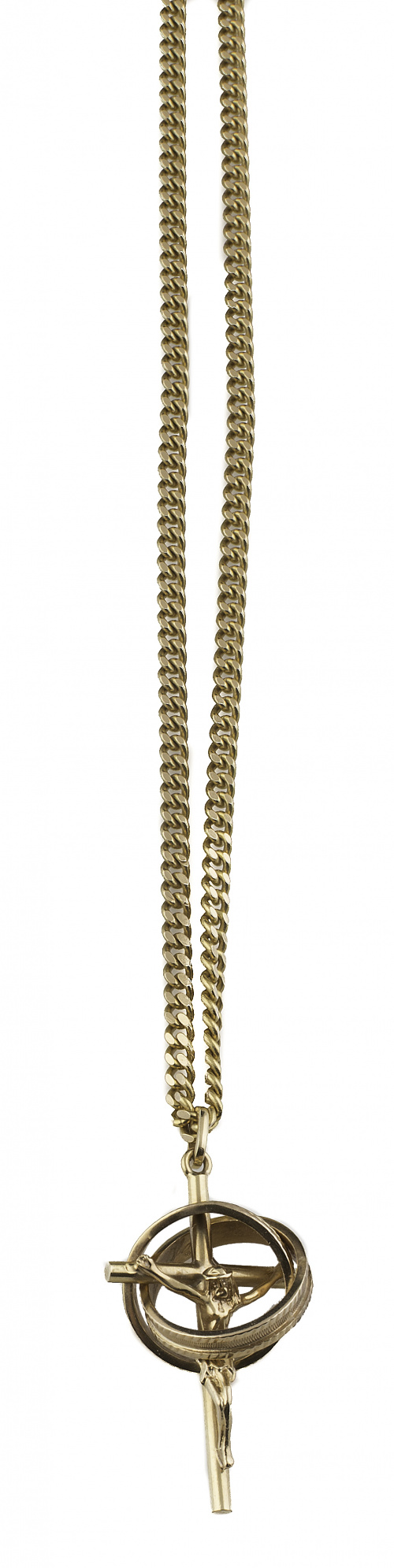 Cadena de oro de 9 K, con dos alianzas y crucifijo en oro d