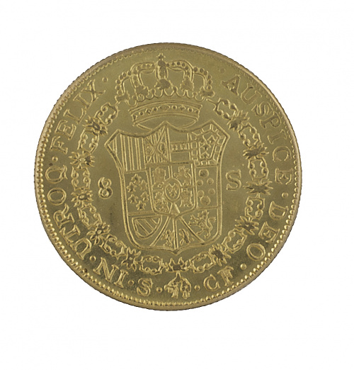 Moneda de 8 escudos de Carlos III de 1775 Sevilla S-CF. Pro