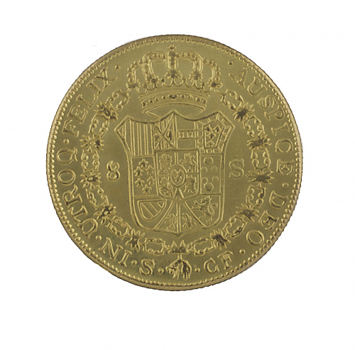 Moneda oro 8 escudos de Carlos III de 1775 Sevilla S-CF. Pr