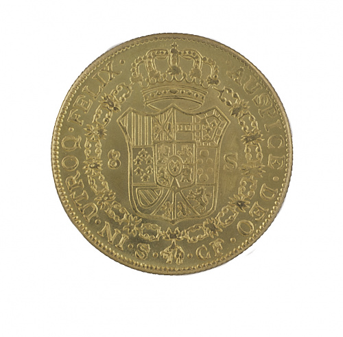 Moneda de 8 escudos de Carlos III de 1775 Sevilla S-CF. Pro