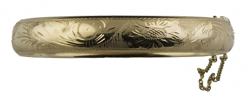 Brazalete rígido de media caña con decoración grabada en or