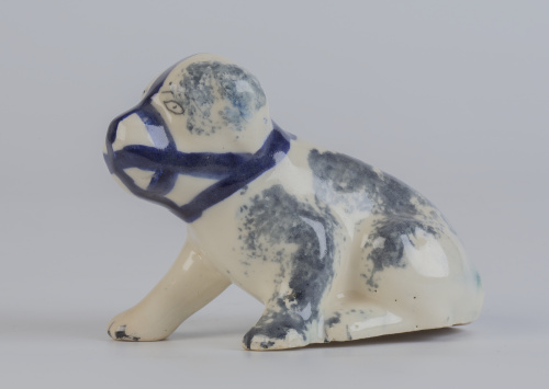 Palillero con forma de perro en cerámica esmaltada azulSar