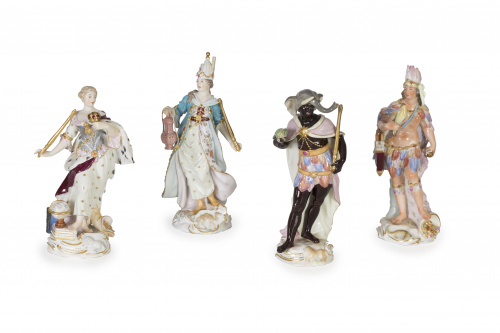 Alegorías de los continentes.Porcelana esmaltada.Meissen,