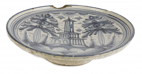 Salvilla de cerámica esmaltada en azul de cobalto con una a