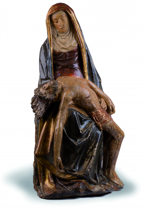 “Piedad”Escultura en madera tallada, policromada y dorada.