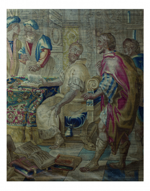 Escena Narrativa, tapiz en lana.Trabajo flamenco, S. XVII