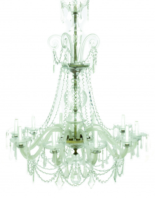 Lámpara de diez brazos de luz de vidrio soplado, con pandel