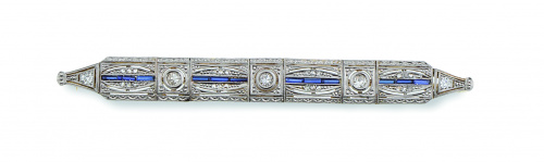 Broche placa Art-Decó rectangular de platino y diamantes, c