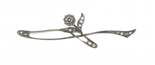 Broche Art Nouveau con ramita de diamantes y flor de brilla