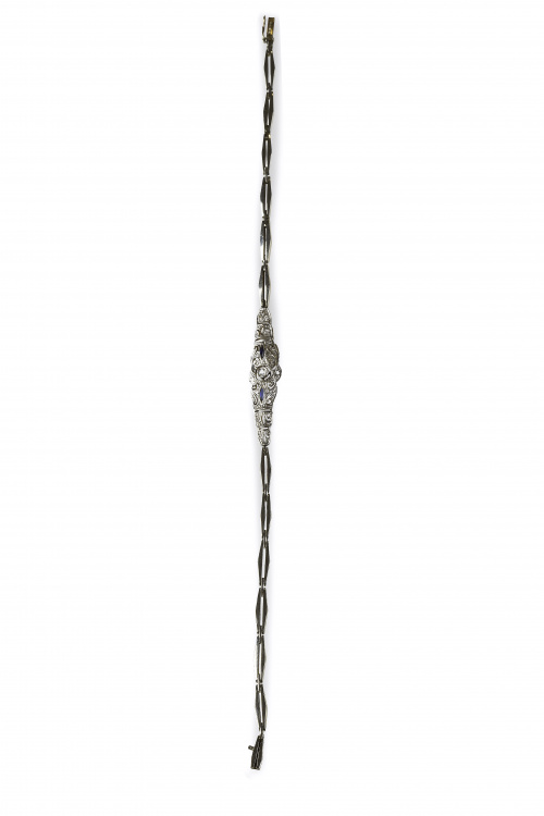 Pulsera Art-Decó con centro de diamantitos y zafiros calibr