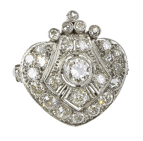 Sortija de brillantes con diseño de corazón estilo Art-Decó