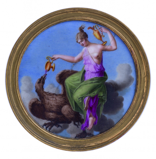 Hebe y el águilaTondo de porcelana esmaltada, h. 1800