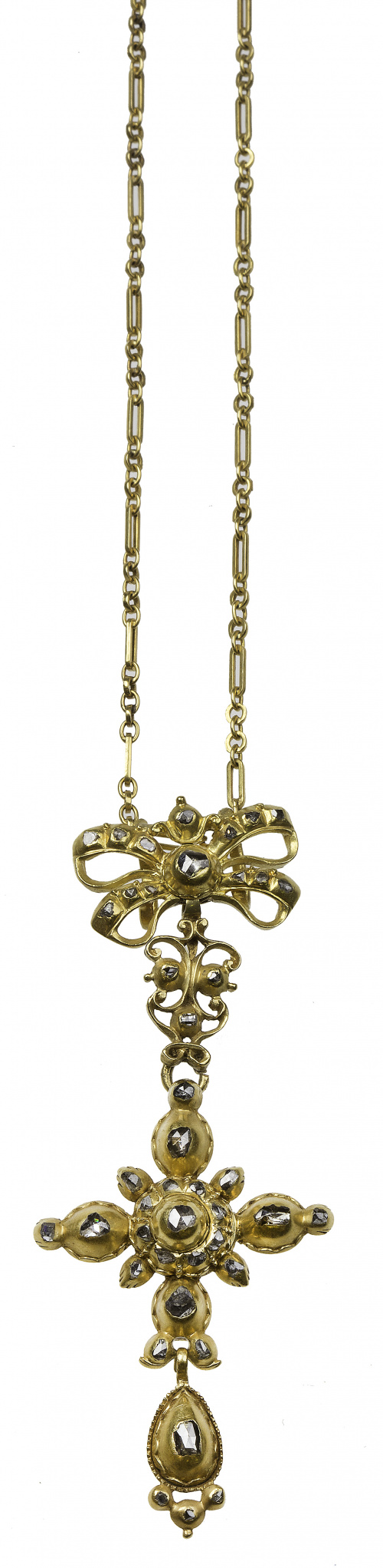 Cruz colgante S. XVII - XVIII de diamantes talla tabla con 