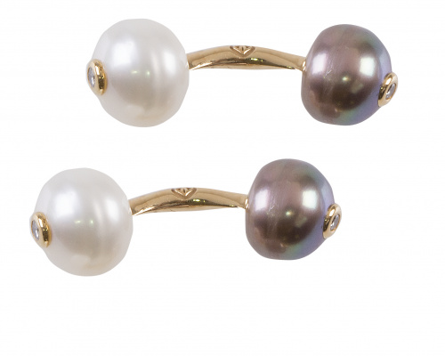 Gemelos dobles con perlas abotonadas australiana y de Tahit