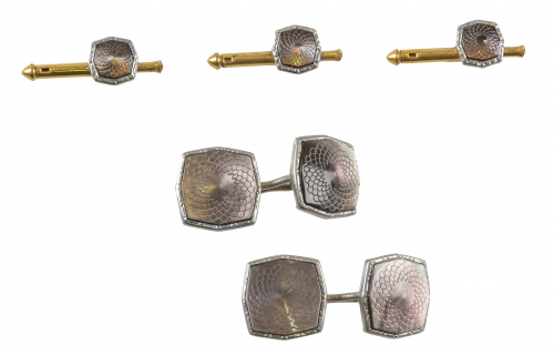 Conjunto Art- Decó de gemelos dobles y  tres botones de fra