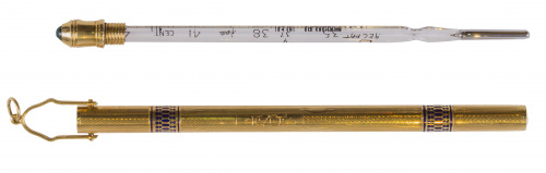 Termómetro colgante de pp. S. XX  con funda en oro de 18K