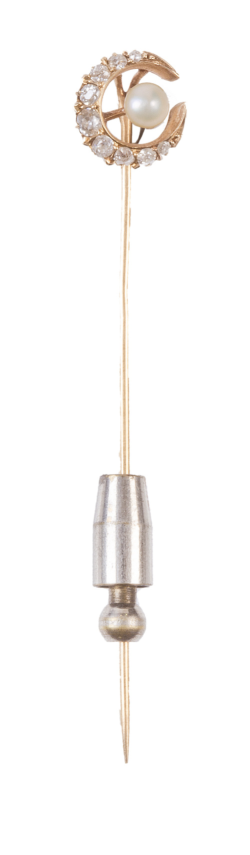 Alfiler de corbata S. XIX con media luna de diamantes y per