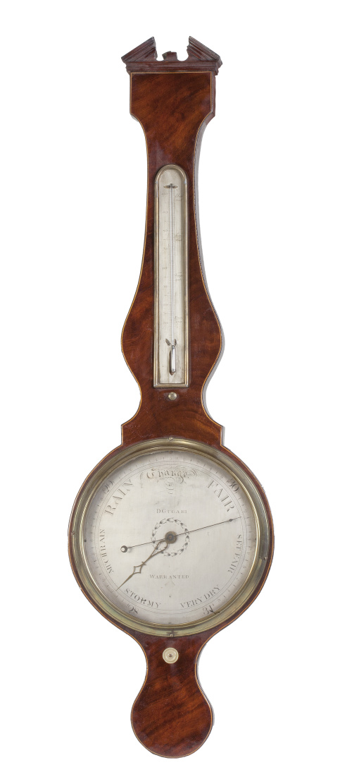 Barómetro en madera de caoba. Firmado en la esfera. D Gug