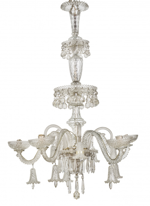 Lámpara de cinco brazos de cristal tallado. Francia, S. X