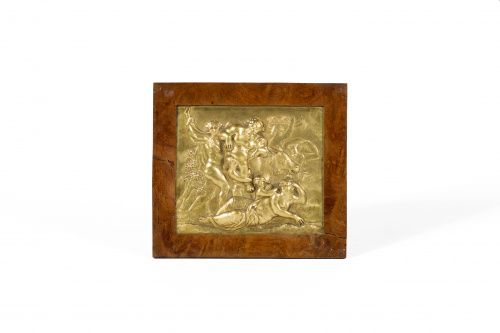 Bacanal y Ariadna, cobre repujado, cincelado y dorado al me