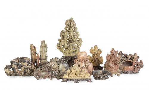 Lote de diez recipientes en piedra jabón tallada.China, S