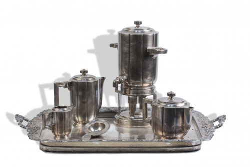 Juego de café art decó de plata con marcas, ley 916.Matil