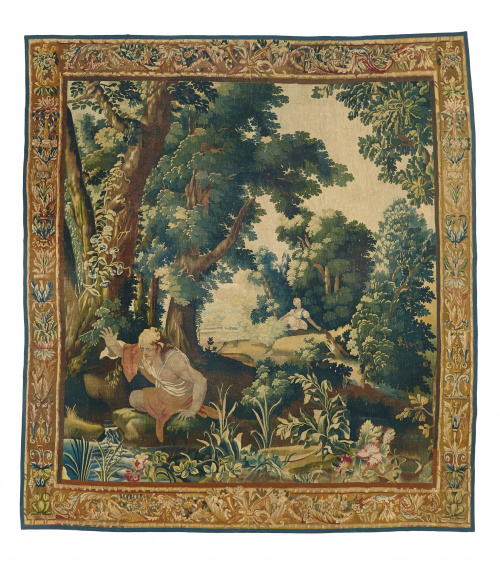 “Narciso y Eco”Tapiz  en lana y sedafranco-flamenco S. XV