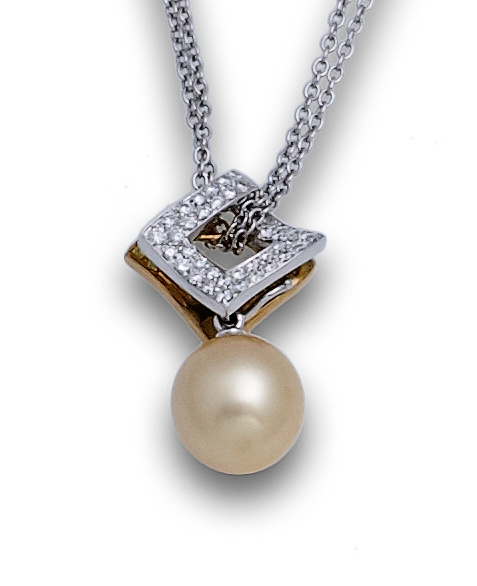Colgante con perla Australiana Golden desmontable ,y rombo 
