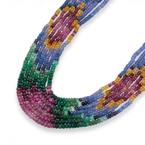 Siete hilos de esmeraldas,rubíes y zafiros azules y amarill