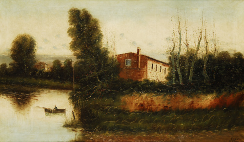 JUAN ORTUÑO (Escuela Española, s.XX)Paisaje con río