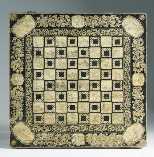 Tablero de ajedrez con escenas grabadas de arquitectura neo