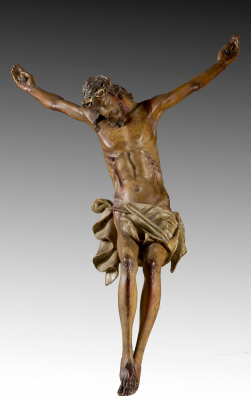 Cristo  crucificado en madera tallada policromada y estofad
