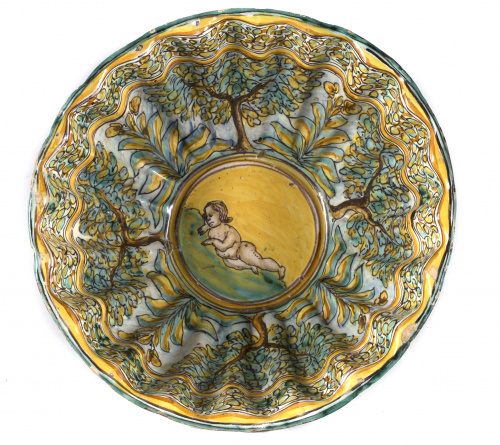Cuenco de cerámica esmaltada de la serie policroma, con árb